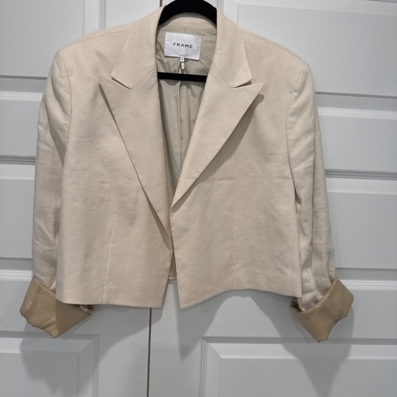 Frame Clean Cropped Blazer  (cream/beige) linen blend Size L - Picture 3 of 4